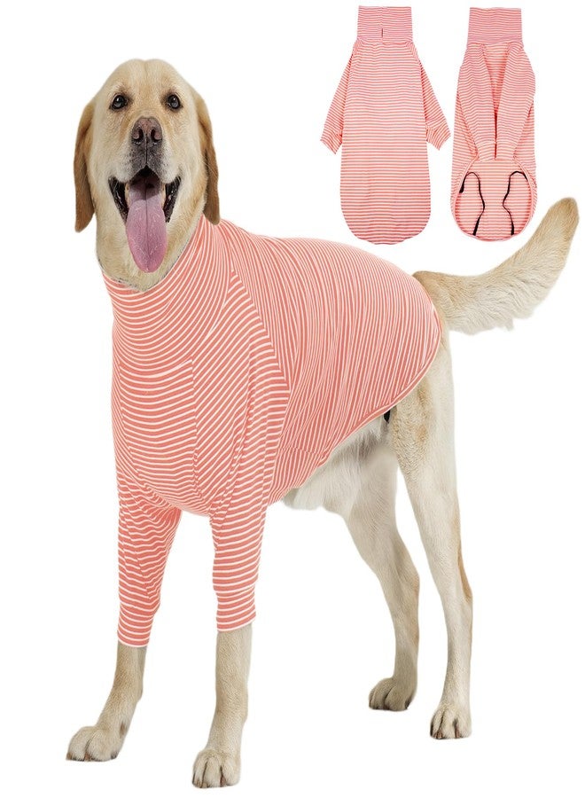 ROZKITCH 2XL Dog Shirt for Large Dogs Male Girl, Lightweight Shirt with Leash Hole, Soft Jumpsuit Loungewear for Indoor Outdoor Dailywear for Golden Retriever, German Shepherd PinkWhite 2XL - Image 1